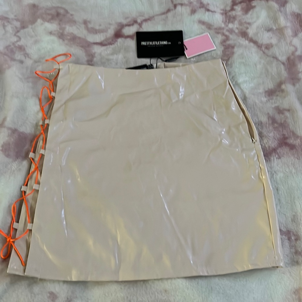Leather cut out skirt